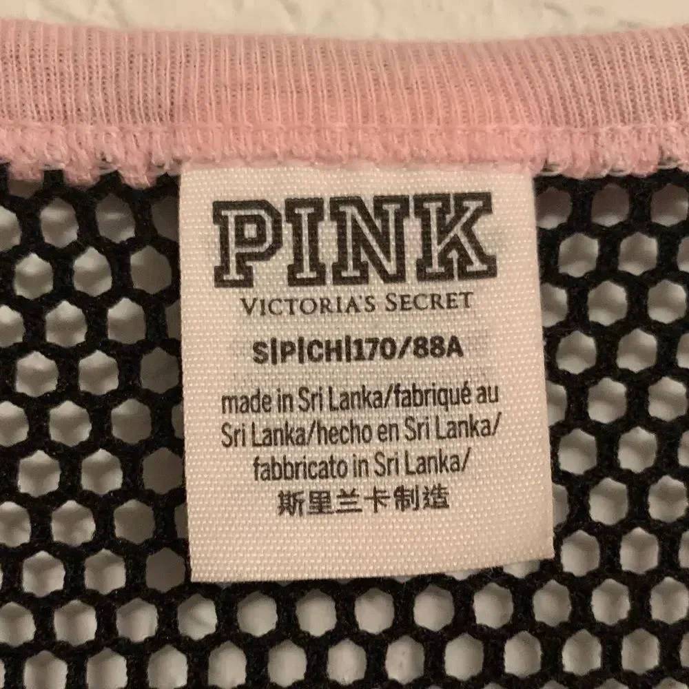 PINK Victoria's Secret Pink and Black 3/4 Sleeve Mesh Top Size S
